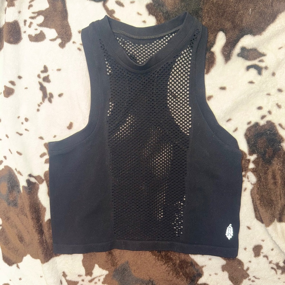 FP Movement Free Throw Crop Tank Womens XS/S Black Mesh Activewear Gorpcore